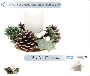 Destockage photophores Noël avec pommes de pin