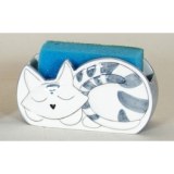 Porte-éponge - support éponge en céramique décor chat blanc