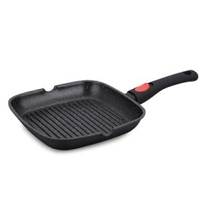 Gril carré 28cm, revêtement de marbre, poignée amovible, fonte d'aluminium SATOSHI