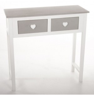 Console 2 tiroirs coeurs - blanc et gris - meuble d'entrée