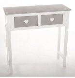 Console 2 tiroirs coeurs - blanc et gris - meuble d'entrée