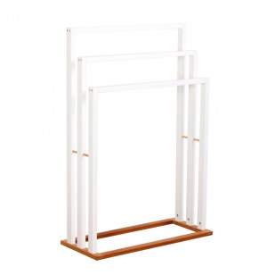 Porte serviettes en bambou et inox - 3 barres - rangement salle de bai