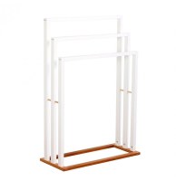 Porte serviettes en bambou et inox - 3 barres - rangement salle de bai