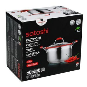 Casserole Ø24cm, 5.6L, couvercle, poignée en silicone, acier inoxydable SATOSHI