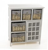 Meuble en bois 5 tiroirs en osier + 1 porte - gris