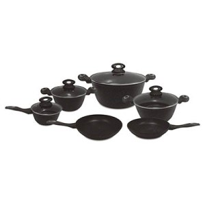 BATTERIE DE CUISINE 10PCS, REVÊTEMENT EN MARBRE COMPLET, POIGNÉE SOFT TOUCH , ALUM...