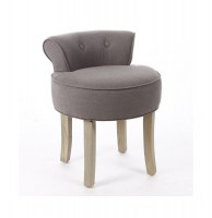 Tabouret avec mini dossier - lin et coton - gris - pouf matelassé sol