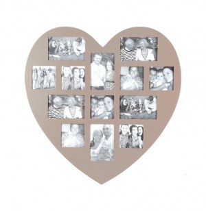 Pêle-mêle 13 photos - cadre multi photos en forme de coeur - taupe