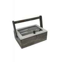 Boîte à couture en bois vieilli - grise - effet vintage