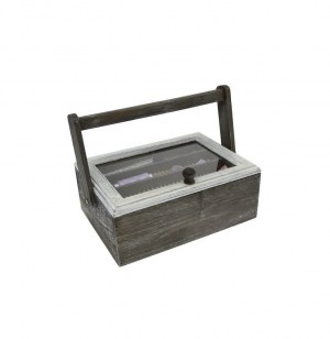 Boîte à couture en bois vieilli - grise - effet vintage