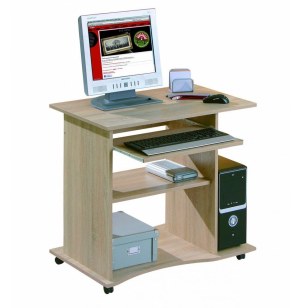Bureau compact à roulettes - durini - desserte informatique en bois