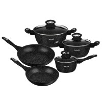 BATTERIE DE CUISINE 8PCS, REVÊTEMENT EN MARBRE COMPLET, POIGNÉE SOFT TOUCH , ALUM...