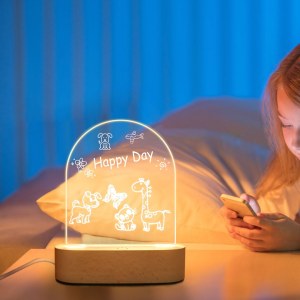 Lot de lampes veilleuses LED enfants – Base bois & gravure lumineuse – Cadeau idéal pou...