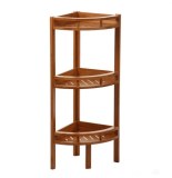 Etagère d'angle en bambou à 3 niveaux - 4 pieds - meuble de rangemen