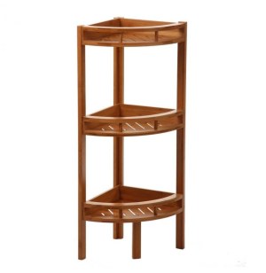 Etagère d'angle en bambou à 3 niveaux - 4 pieds - meuble de rangemen