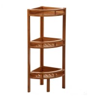 Etagère d'angle en bambou à 3 niveaux - 4 pieds - meuble de rangemen