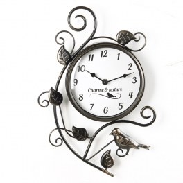 Horloge oiseau en acier - pendule à suspendre effet vieilli vintage