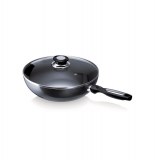 Poêle wok avec couvercle - revêtement anti adhésif - pro induc - 28