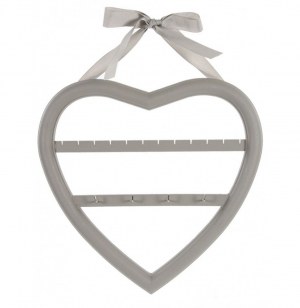 Porte bijoux mural coeur - taupe - support à suspendre ruban