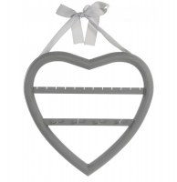 Porte bijoux mural coeur - gris - support à suspendre ruban