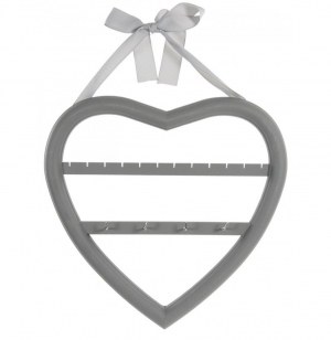 Porte bijoux mural coeur - gris - support à suspendre ruban