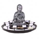 Statuette bouddha zen avec plateau - photophore 9 bougies
