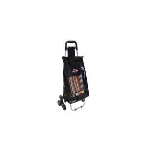 Chariot shopping - noir avec design code barre multicolore- 6 roues
