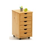 Caisson sur roulettes - pin naturel - nils - meuble 6 tiroirs pour bur