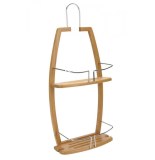 Serviteur de douche - a suspendre - etagère en bambou et métal chrom