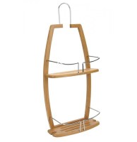 Serviteur de douche - a suspendre - etagère en bambou et métal chrom