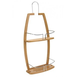 Serviteur de douche - a suspendre - etagère en bambou et métal chrom