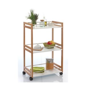 Desserte de cuisine bambou à roulettes - 3 étagères blanches - meub