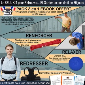 Pack 3 en 1 Correcteur de Posture Taille S M L XL + balle de massage + Elastique