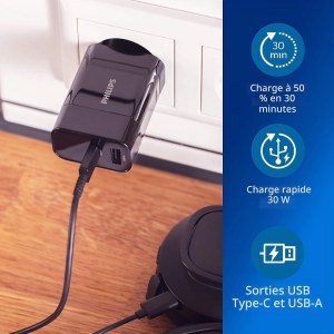 Chargeurs Secteur Philips USB Rapide 30W – Sorties USB-C et USB-A ( LOT de 50 pièces mi...)