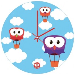 Pendule murale en verre - emy - chouettes en montgolfières
