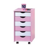 Caisson sur roulettes - blanc et rose - pierre - meuble 6 tiroirs pour