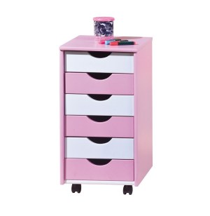 Caisson sur roulettes - blanc et rose - pierre - meuble 6 tiroirs pour