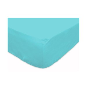 Drap housse 90 x 190 cm 100% coton - turquoise - linge de lit
