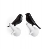 Accroche torchon - lot de 2 patères - oiseaux noirs branches blanches