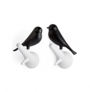 Accroche torchon - lot de 2 patères - oiseaux noirs branches blanches