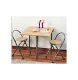Table avec deux tabourets pliables - bois - pieds laqués gris