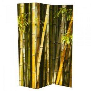 Paravent bambous verts et jaunes réversible 3 pans
