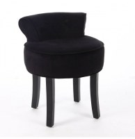 Tabouret avec mini dossier - velours - noir - pouf matelassé solide