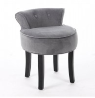 Tabouret avec mini dossier - velours - gris - pouf matelassé solide
