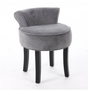 Tabouret avec mini dossier - velours - gris - pouf matelassé solide