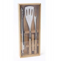 Mallette bambou - 3 ustensiles barbecue inox