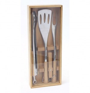 Mallette bambou - 3 ustensiles barbecue inox
