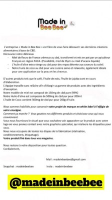 Grossiste alimentaire CBD miel, huile d ´olive