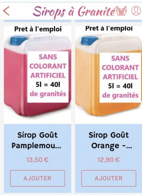 Sirop concentré pour boissons granité. 17 saveurs différentes. Goût Orange, cola, mojit...