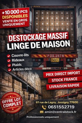 DESTOCKAGE MASSIF LINGE DE MAISON – STOCK FRANCE – PRIX DIRECT IMPOR